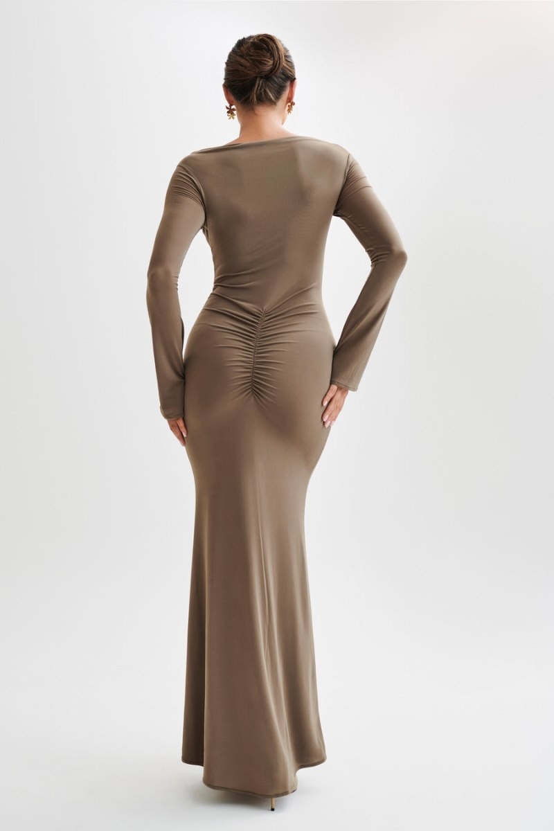 Women's Meshki Millicent Slinky Long Sleeve Maxi Dress Chocolate Australia | Q2E-7861