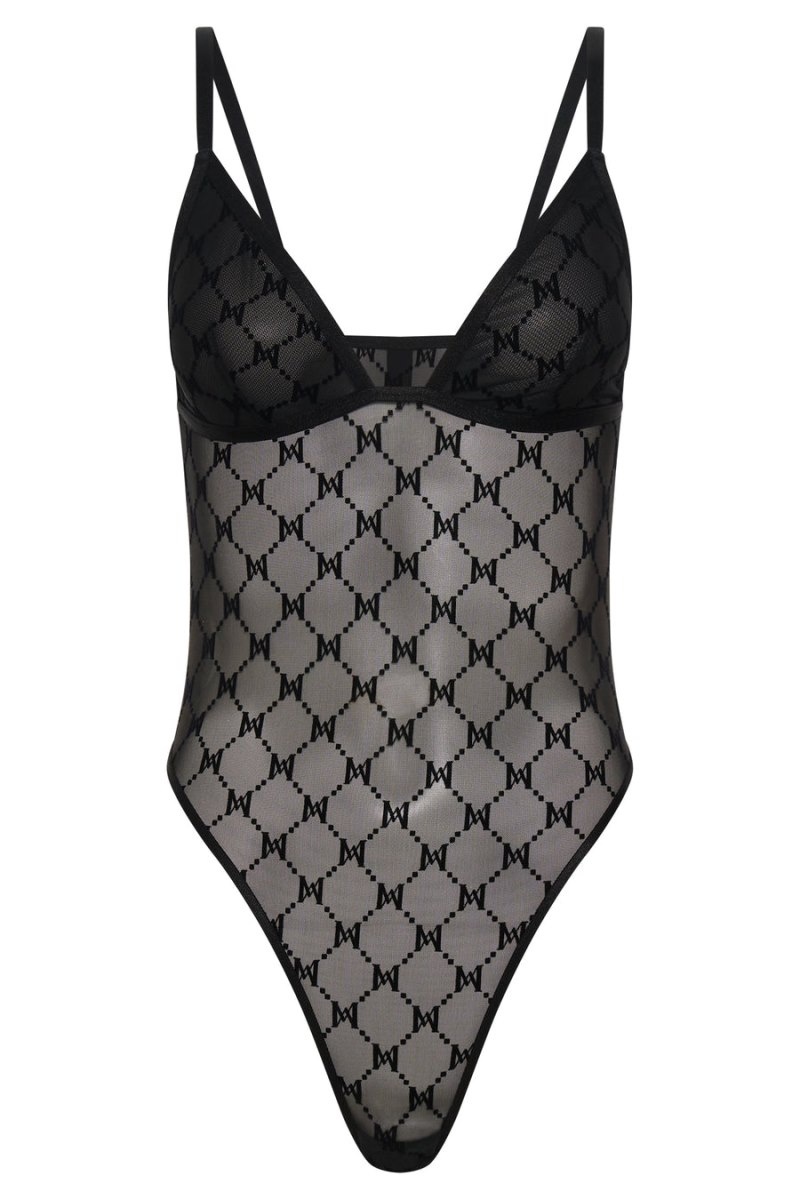 Women's Meshki Millie Monogram Bodysuit Black Australia | Y5Z-4078