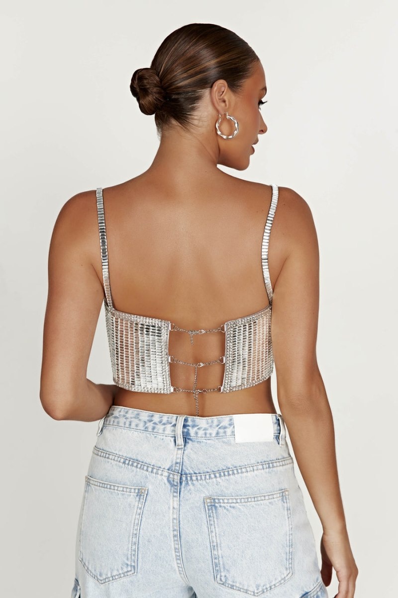 Women's Meshki Miriam Mirror Crop Tops Silver Australia | Y2U-2171