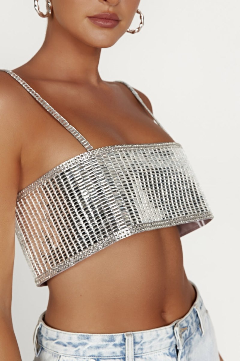 Women's Meshki Miriam Mirror Crop Tops Silver Australia | Y2U-2171