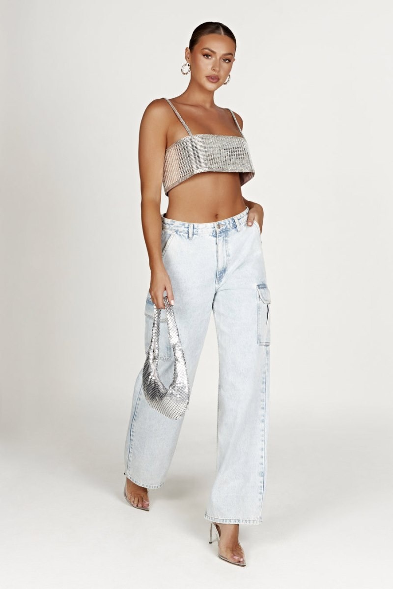 Women's Meshki Miriam Mirror Crop Tops Silver Australia | Y2U-2171