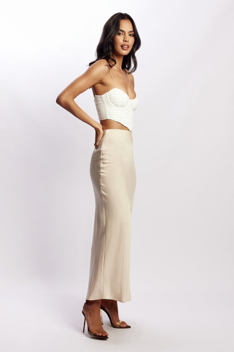 Women's Meshki Missy Maxi Satin Skirts Beige Australia | I2J-9068