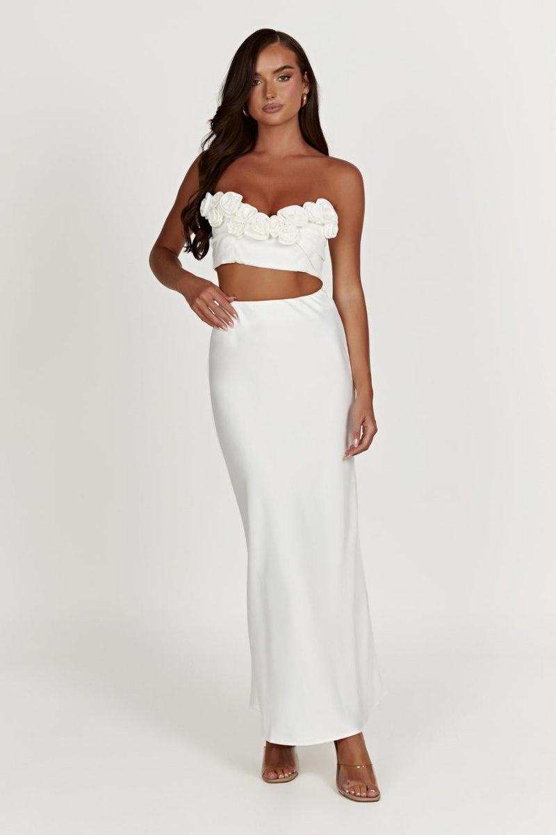 Women's Meshki Missy Maxi Satin Skirts White Australia | W2R-6418