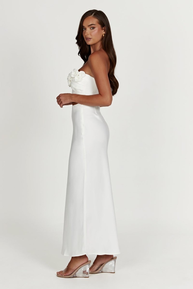 Women's Meshki Missy Maxi Satin Skirts White Australia | W2R-6418