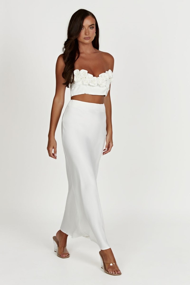 Women's Meshki Missy Maxi Satin Skirts White Australia | W2R-6418