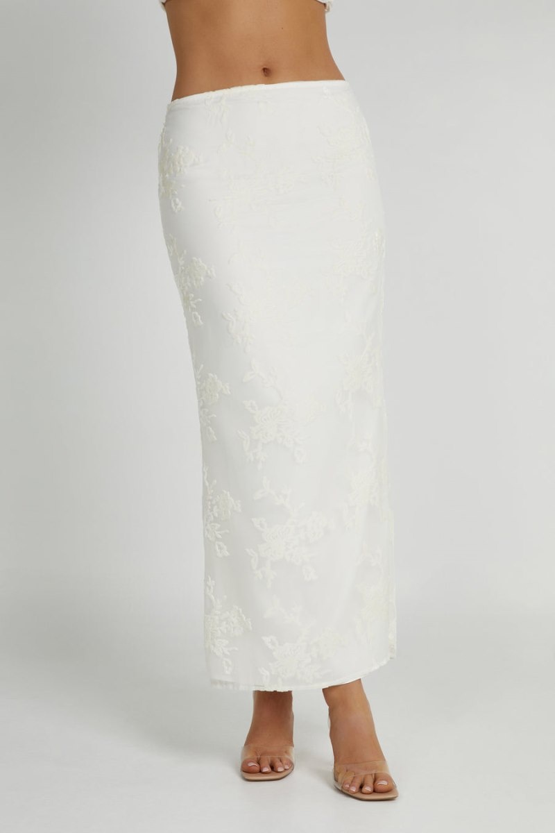 Women's Meshki Mona Burnout Velvet Maxi Skirts White Australia | W7X-5323