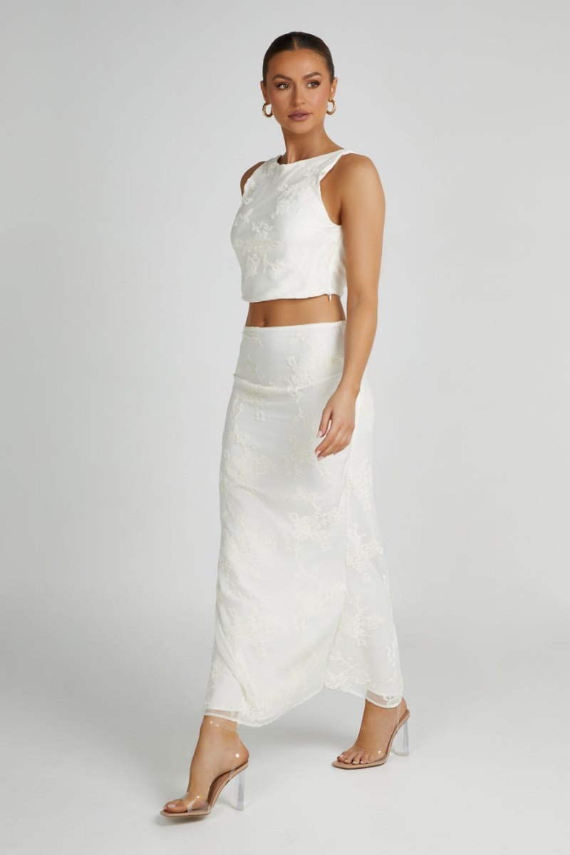 Women's Meshki Mona Burnout Velvet Maxi Skirts White Australia | W7X-5323