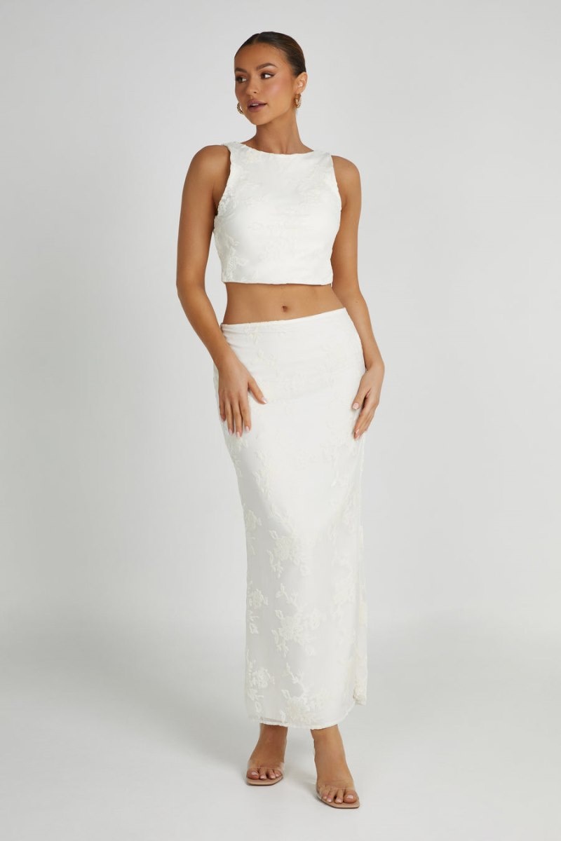 Women's Meshki Mona Burnout Velvet Maxi Skirts White Australia | W7X-5323