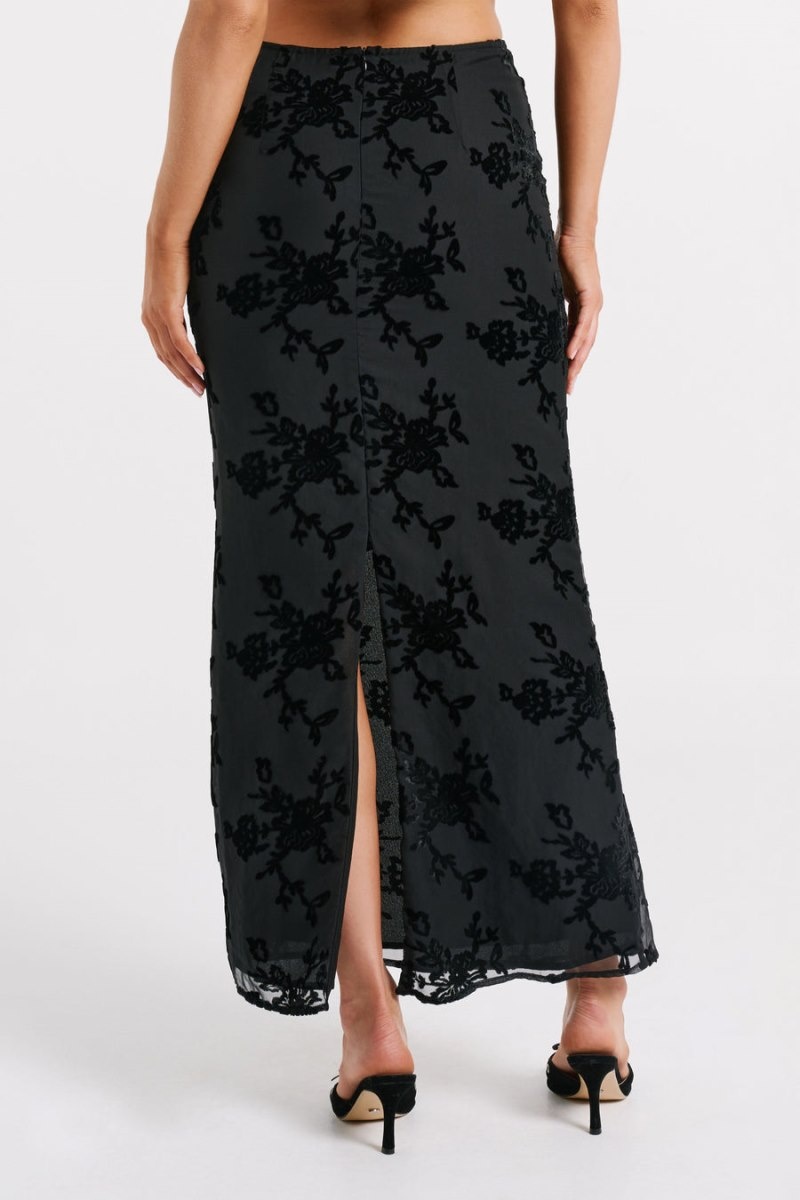 Women's Meshki Mona Burnout Velvet Maxi Skirts Black Australia | F3D-5833