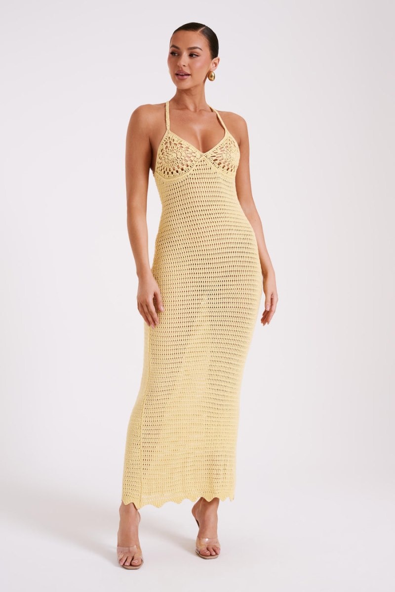 Women's Meshki Monica Crochet Knit Maxi Dress Light Yellow Australia | E6I-0185