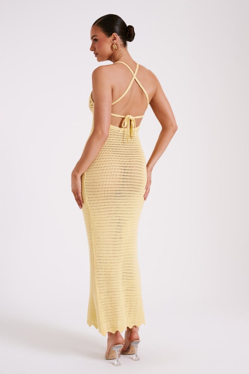 Women's Meshki Monica Crochet Knit Maxi Dress Light Yellow Australia | E6I-0185