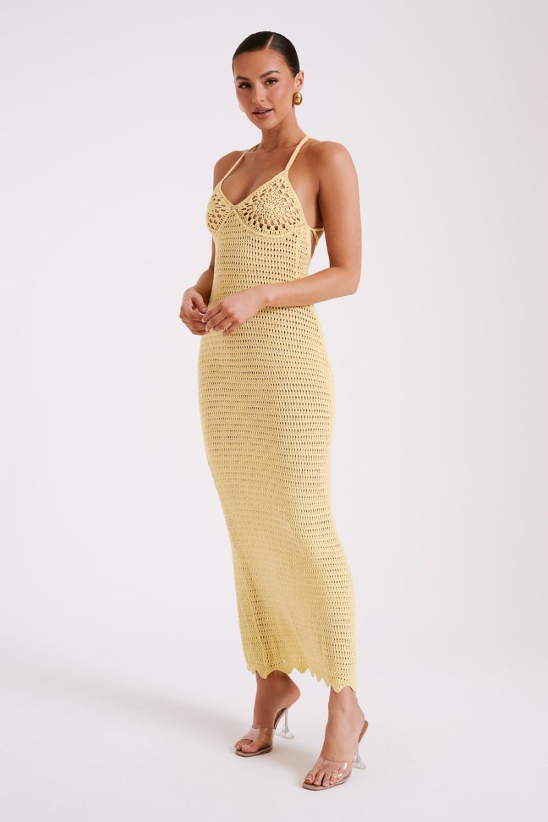 Women's Meshki Monica Crochet Knit Maxi Dress Light Yellow Australia | E6I-0185