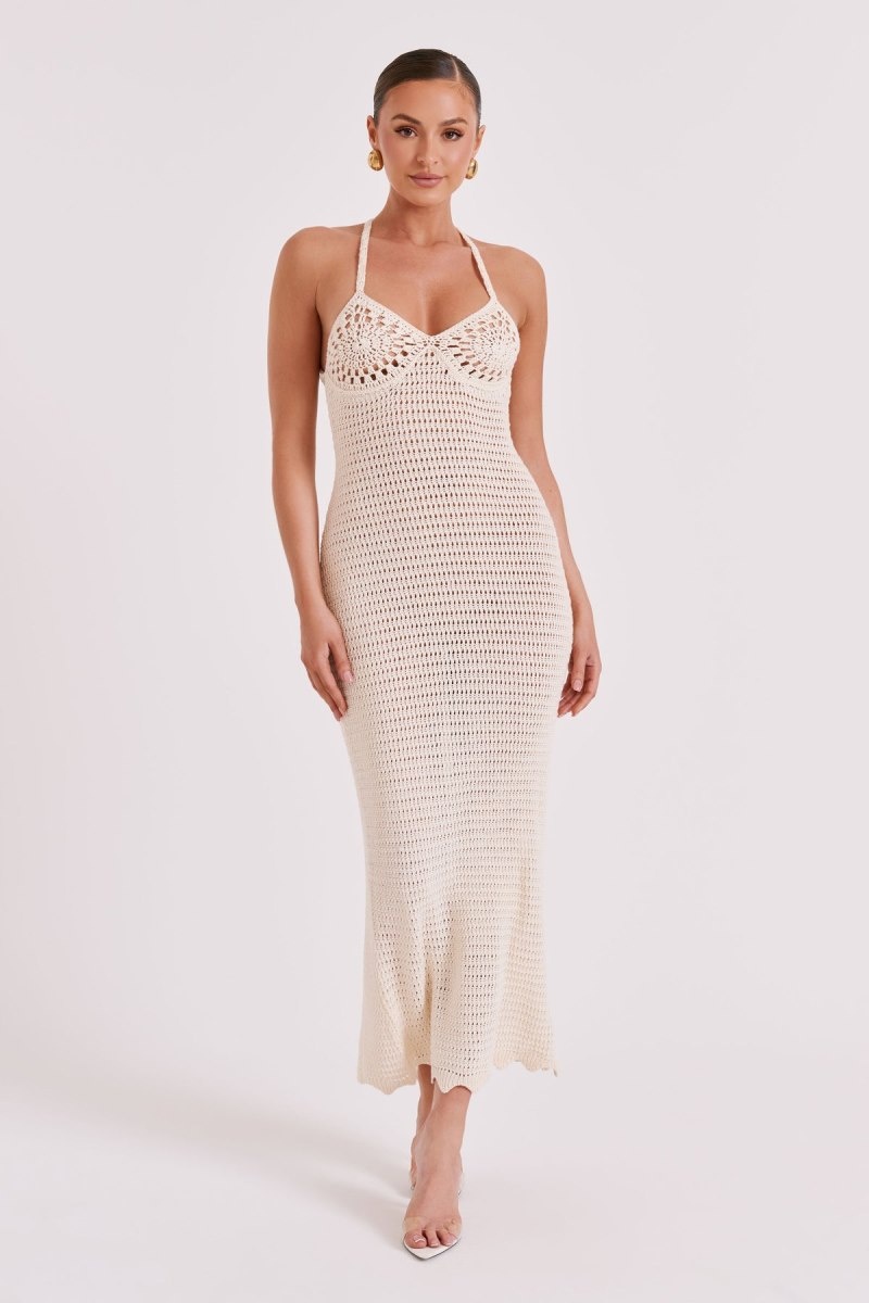 Women\'s Meshki Monica Crochet Knit Maxi Dress White Australia | K9O-9601