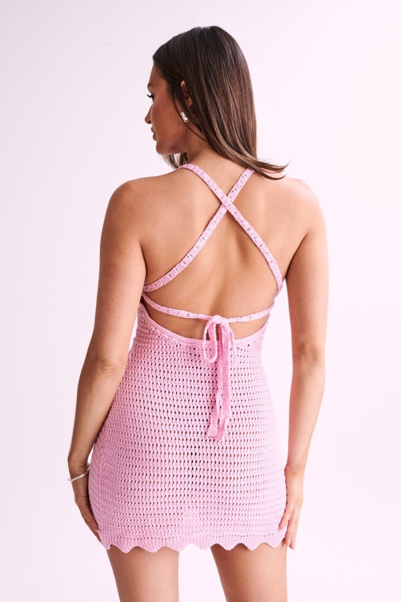 Women's Meshki Monica Crochet Mini Dress Pink Australia | E8V-1778