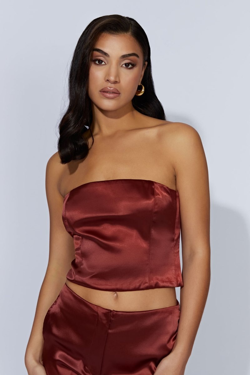 Women's Meshki Monique Satin Tube Tops Red Australia | C2H-1704