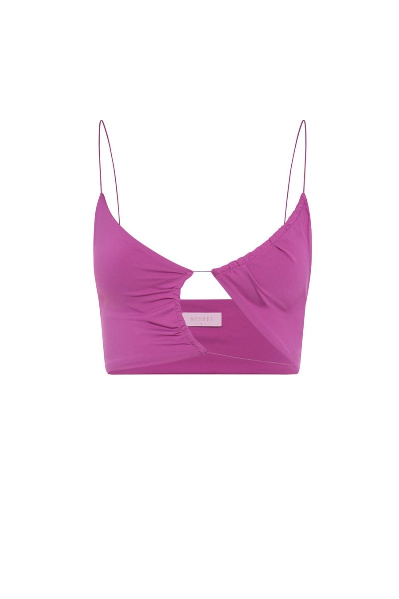 Women's Meshki Montana Ruched Cut Out Crop Tops Purple Australia | G5C-5268