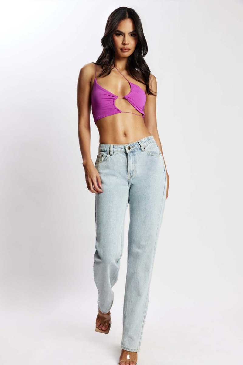 Women's Meshki Montana Ruched Cut Out Crop Tops Purple Australia | G5C-5268