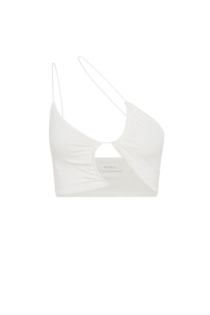 Women's Meshki Montana Ruched Cut Out Crop Tops White Australia | L8M-8039