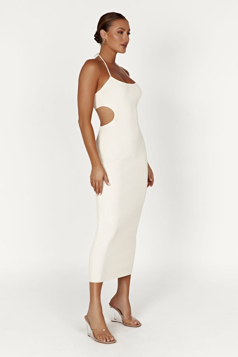 Women's Meshki Morgan Halter Knit Midi Dress Cream Australia | F5T-0587