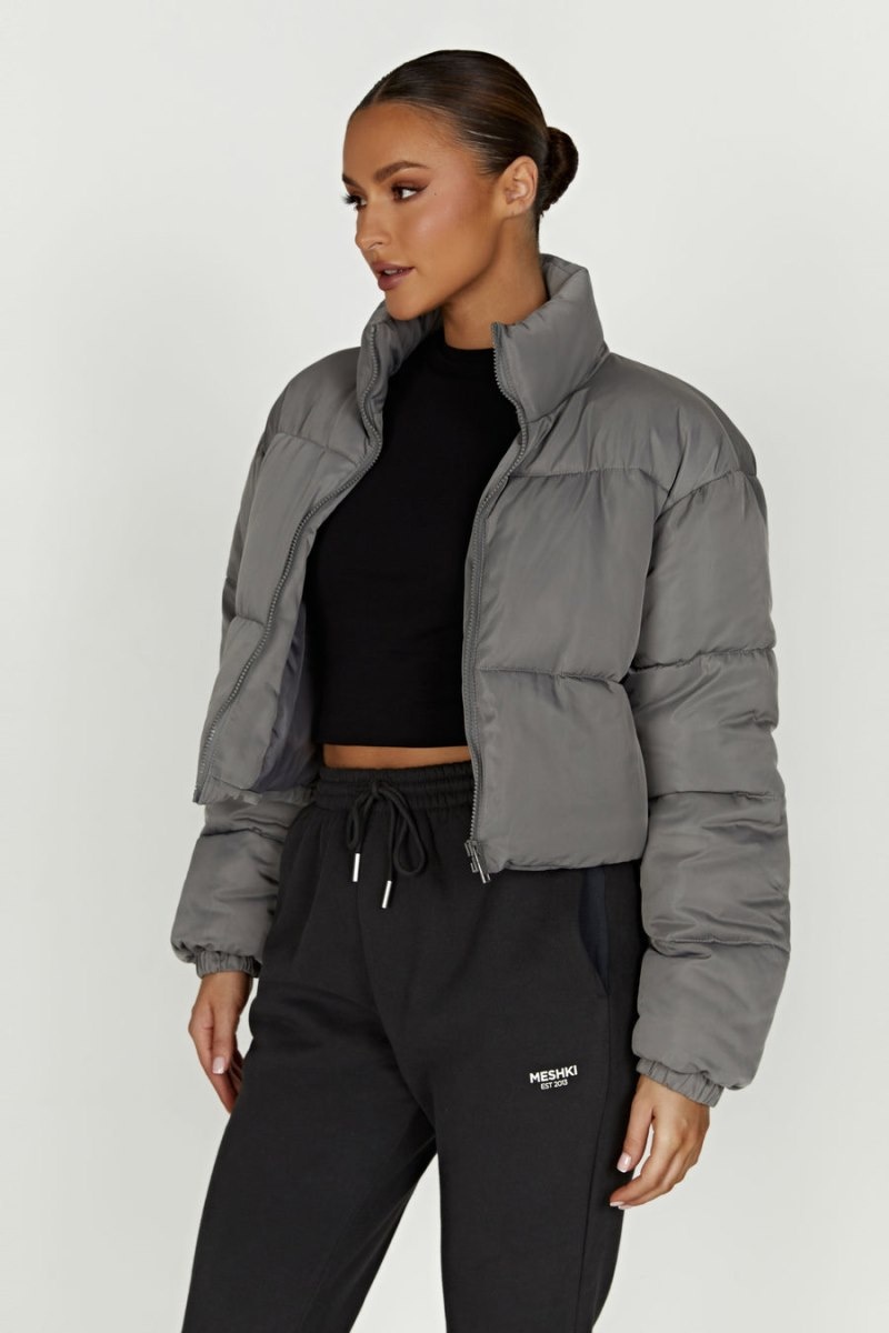 Women's Meshki Myranda Recycled Cropped Puffer Jackets Deep Grey Australia | J4F-1644