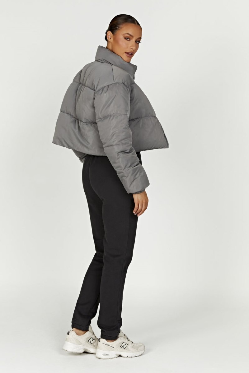 Women's Meshki Myranda Recycled Cropped Puffer Jackets Deep Grey Australia | J4F-1644