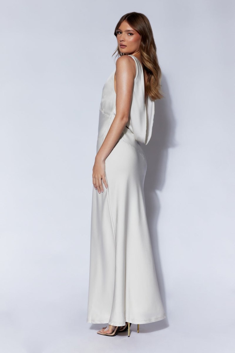 Women's Meshki Nadia Satin Back Cowl Maxi Dress Silver Australia | L9Q-5927