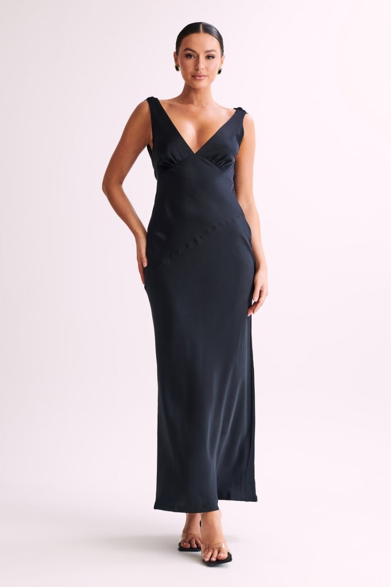 Women's Meshki Nadia Satin Back Cowl Maxi Dress Black Australia | X5H-6608