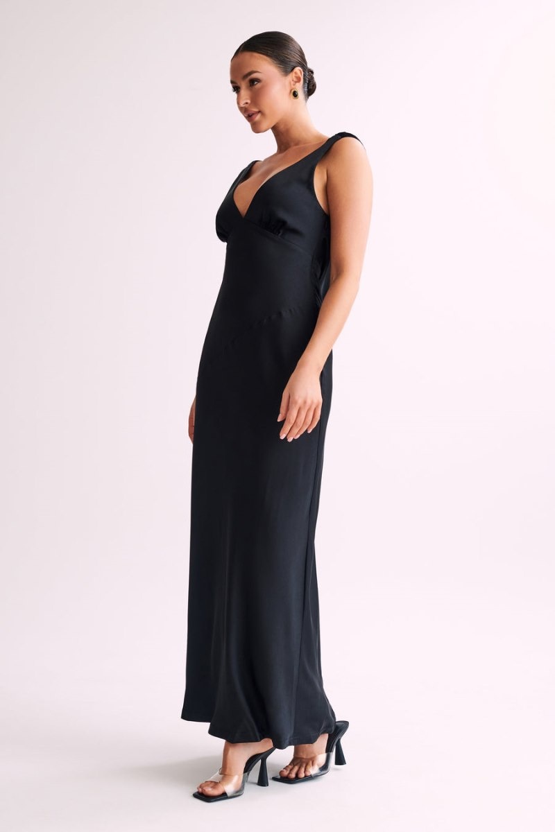 Women's Meshki Nadia Satin Back Cowl Maxi Dress Black Australia | X5H-6608