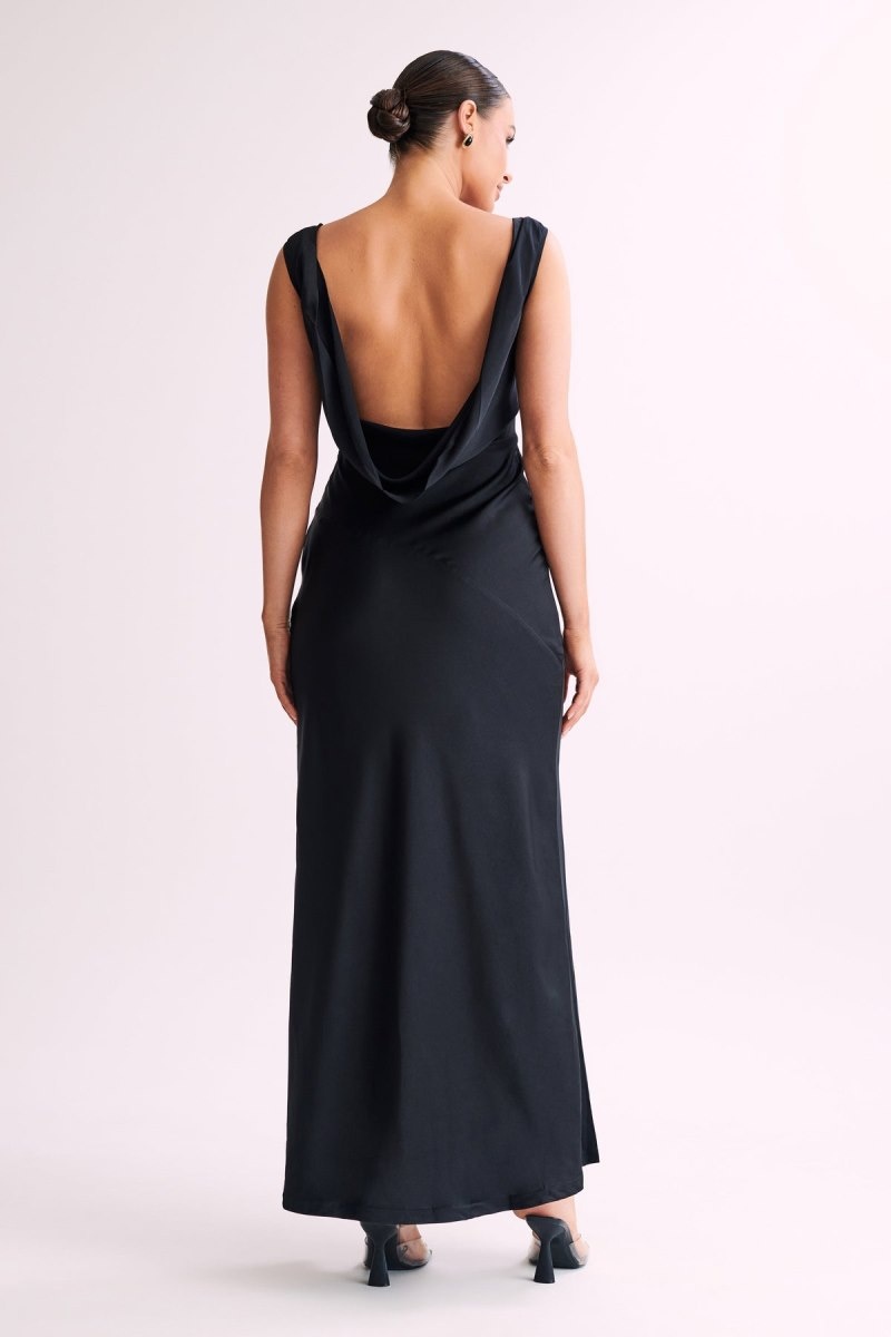 Women\'s Meshki Nadia Satin Back Cowl Maxi Dress Black Australia | X5H-6608