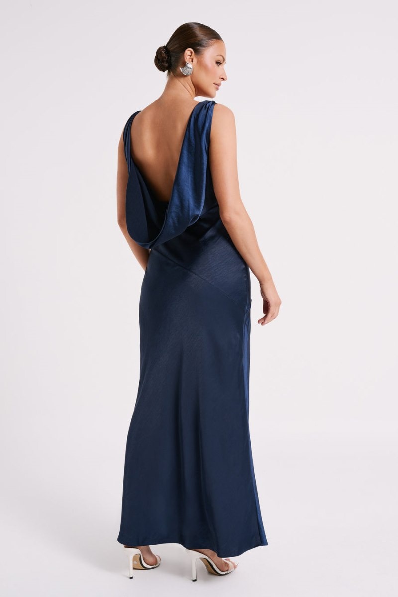 Women's Meshki Nadia Satin Back Cowl Maxi Dress Navy Australia | Y8Y-3867