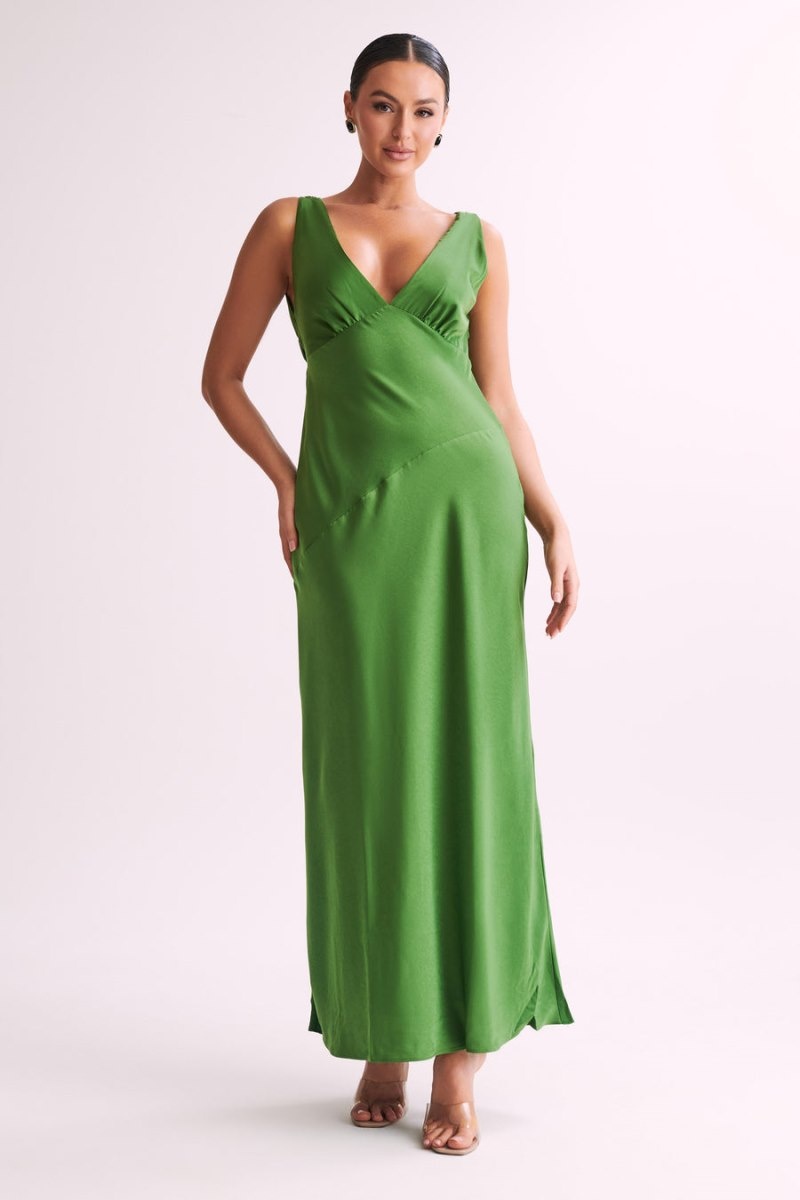 Women's Meshki Nadia Satin Back Cowl Maxi Dress Green Australia | D2Z-5890