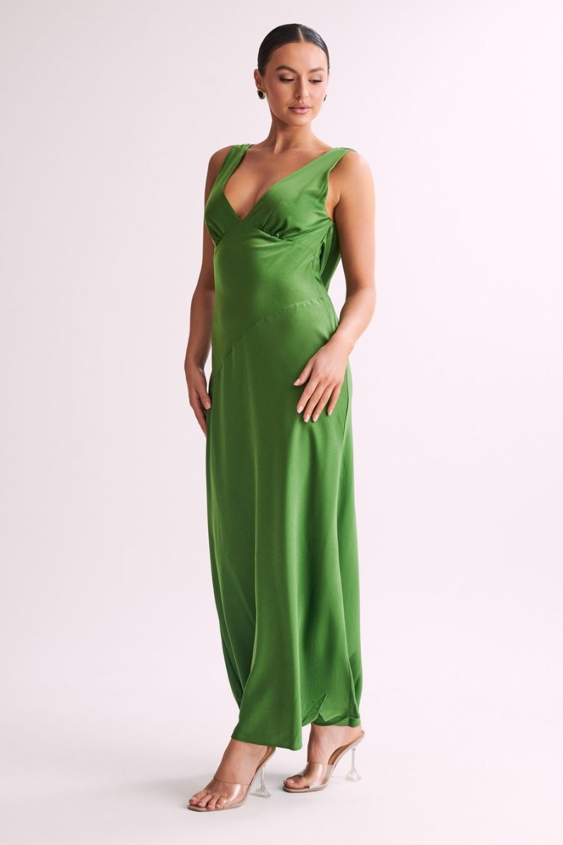 Women's Meshki Nadia Satin Back Cowl Maxi Dress Green Australia | D2Z-5890