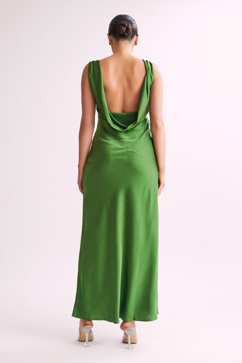 Women's Meshki Nadia Satin Back Cowl Maxi Dress Green Australia | D2Z-5890