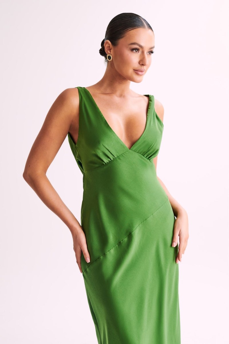 Women's Meshki Nadia Satin Back Cowl Maxi Dress Green Australia | D2Z-5890