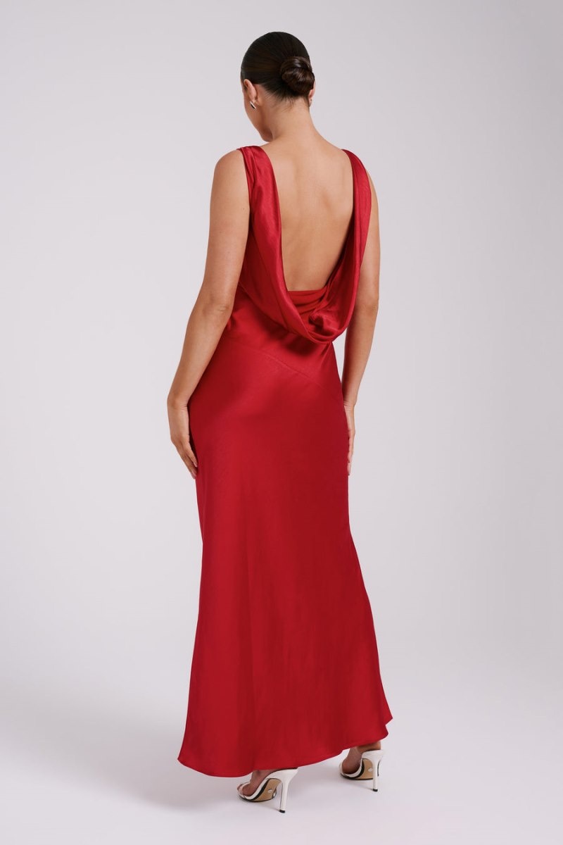 Women's Meshki Nadia Satin Back Cowl Maxi Dress Red Australia | C9F-2481