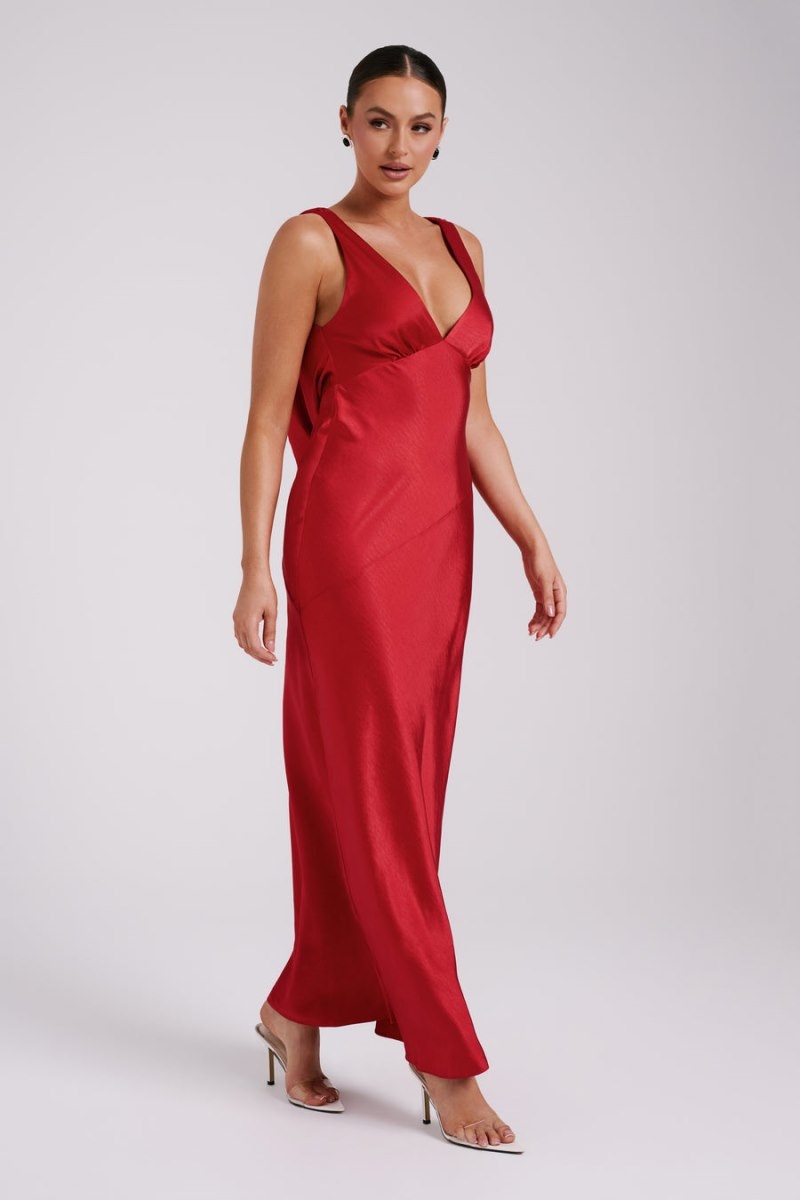 Women's Meshki Nadia Satin Back Cowl Maxi Dress Red Australia | C9F-2481