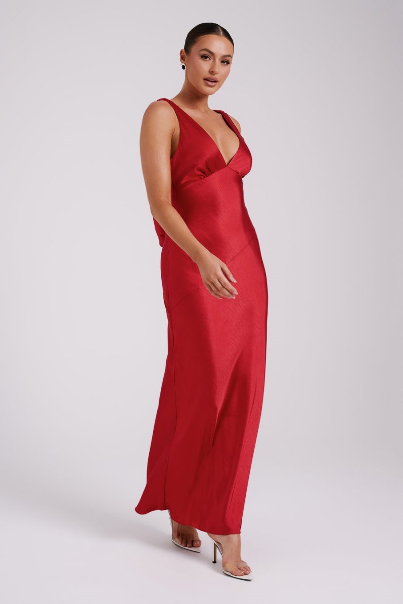 Women's Meshki Nadia Satin Back Cowl Maxi Dress Red Australia | C9F-2481