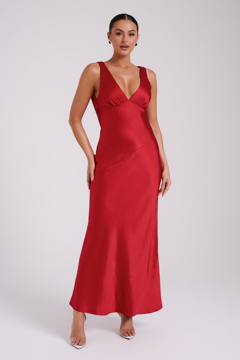 Women's Meshki Nadia Satin Back Cowl Maxi Dress Red Australia | C9F-2481