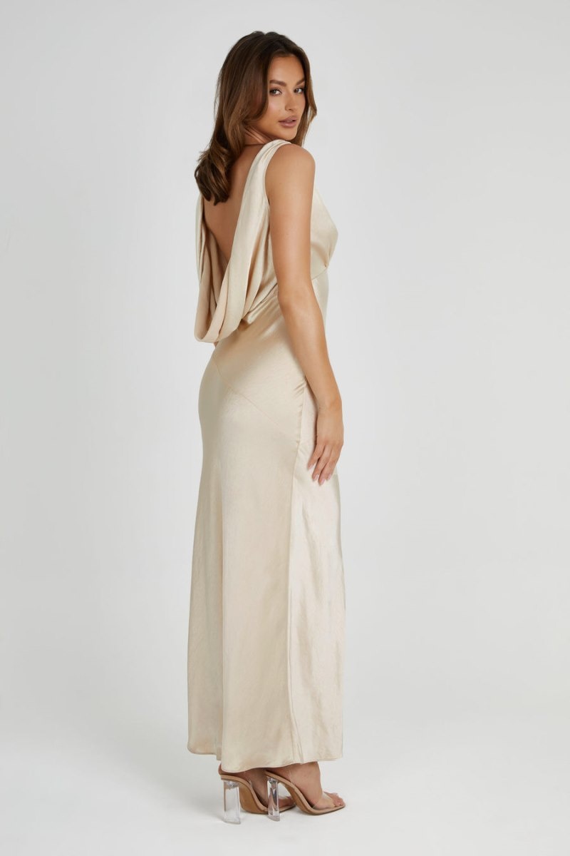 Women's Meshki Nadia Satin Back Cowl Maxi Dress Gold Australia | X1X-8959