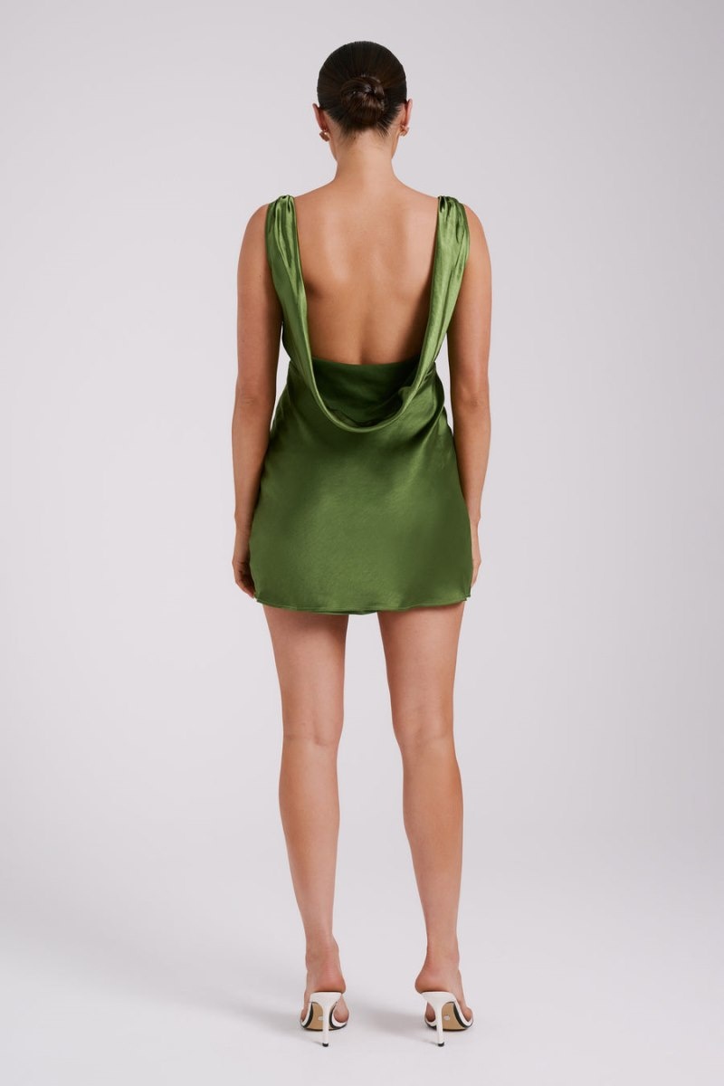 Women's Meshki Nadia Satin Cowl Back Mini Dress Green Australia | O6J-3500