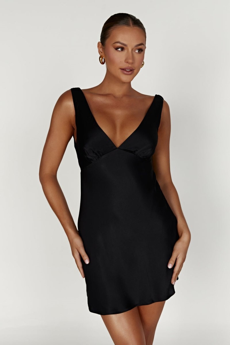 Women's Meshki Nadia Satin Cowl Back Mini Dress Black Australia | U3B-2992