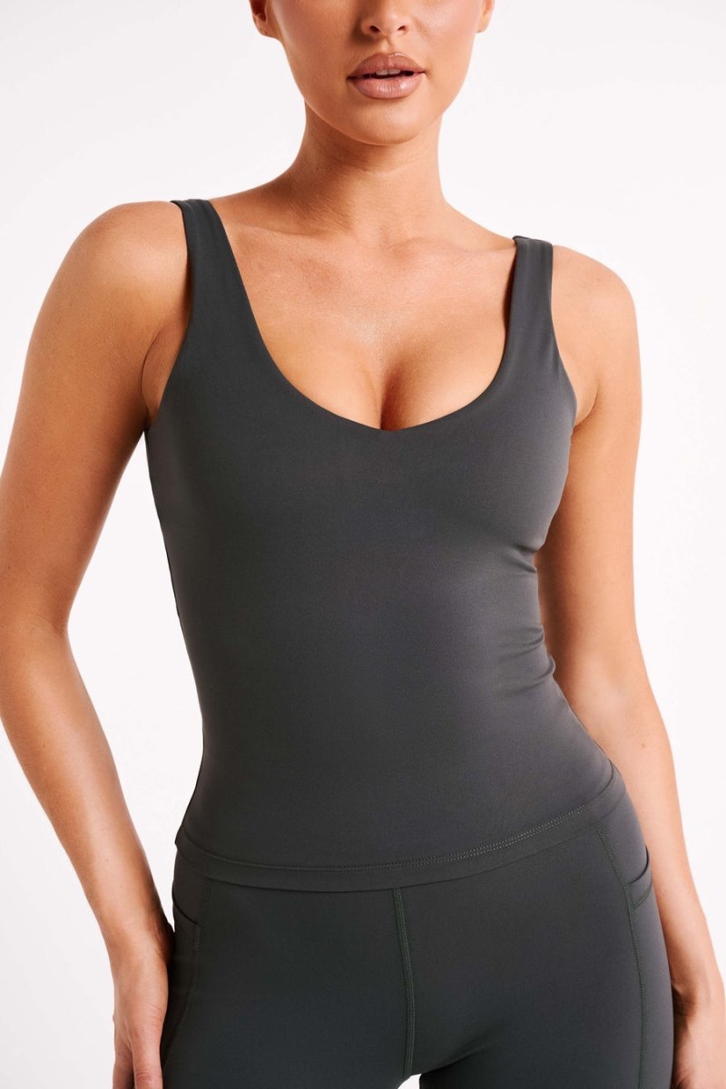 Women's Meshki Nadine Yoga Tops Deep Grey Australia | S1S-8055