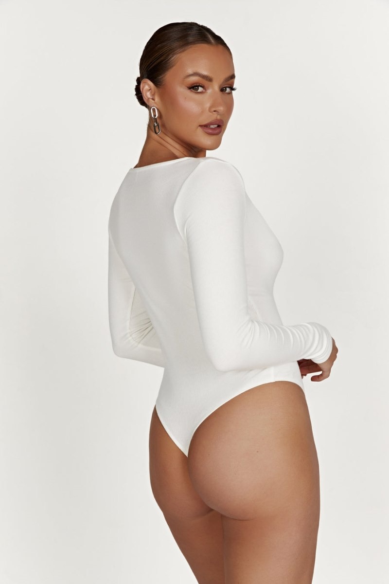 Women's Meshki Naomi Long Sleeve Bodysuit White Australia | V9S-2175