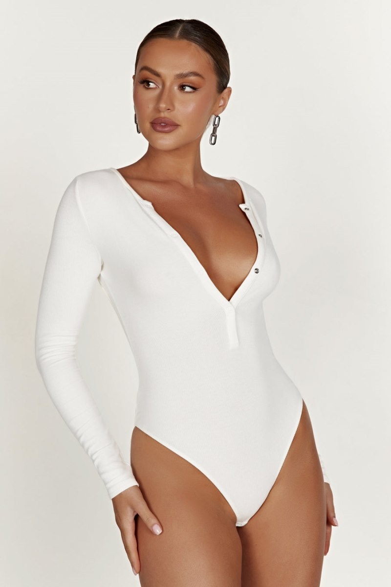 Women's Meshki Naomi Long Sleeve Bodysuit White Australia | V9S-2175