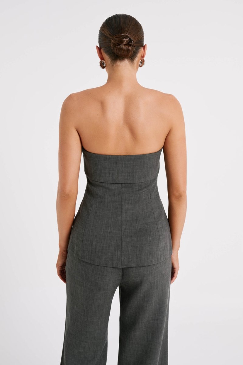 Women's Meshki Natalie Textured Strapless Tops Deep Grey Australia | Q1V-4684