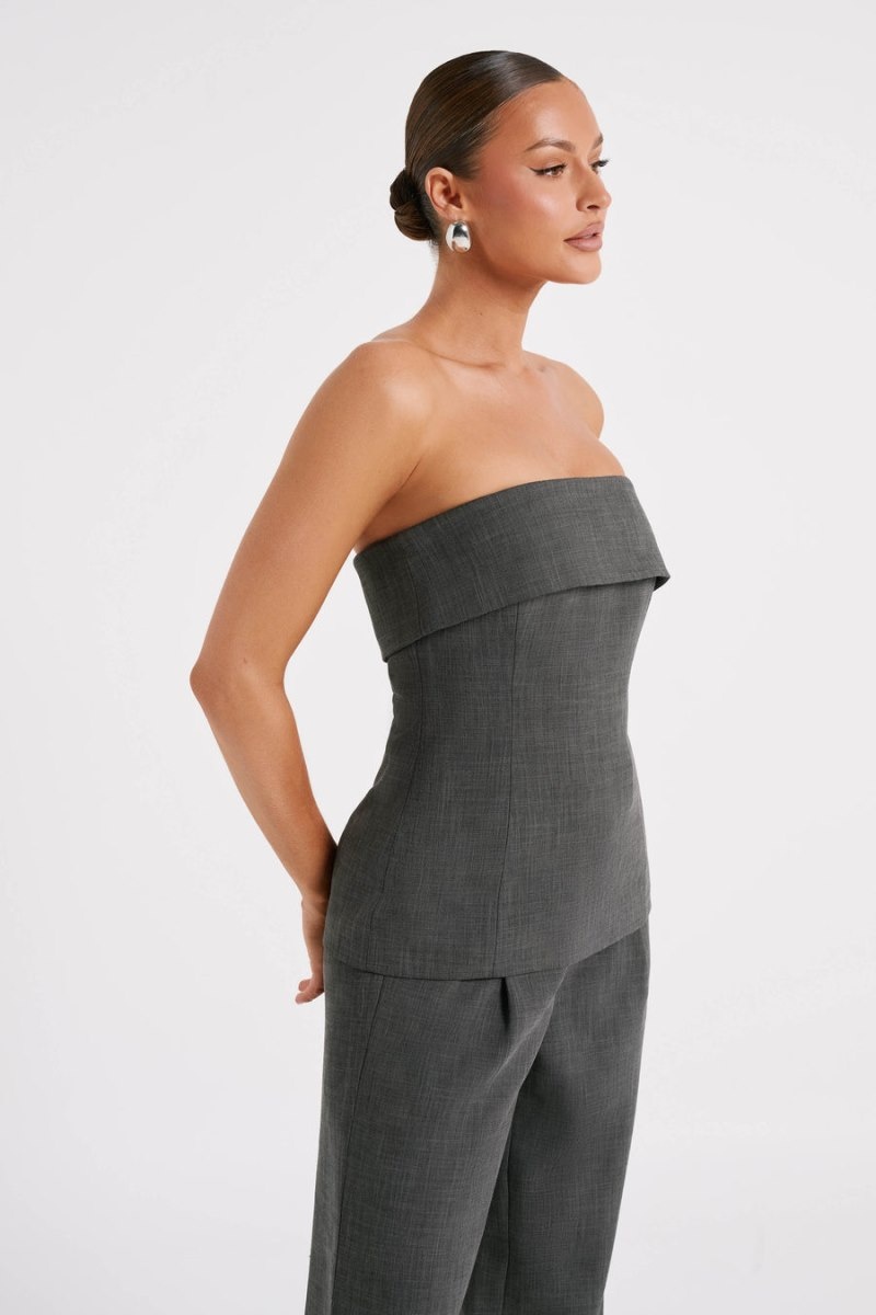 Women's Meshki Natalie Textured Strapless Tops Deep Grey Australia | Q1V-4684