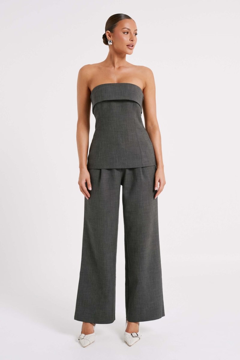 Women's Meshki Natalie Textured Wide Leg Pants Deep Grey Australia | F1B-5378