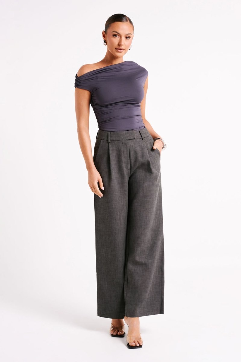 Women's Meshki Natalie Textured Wide Leg Pants Deep Grey Australia | F1B-5378