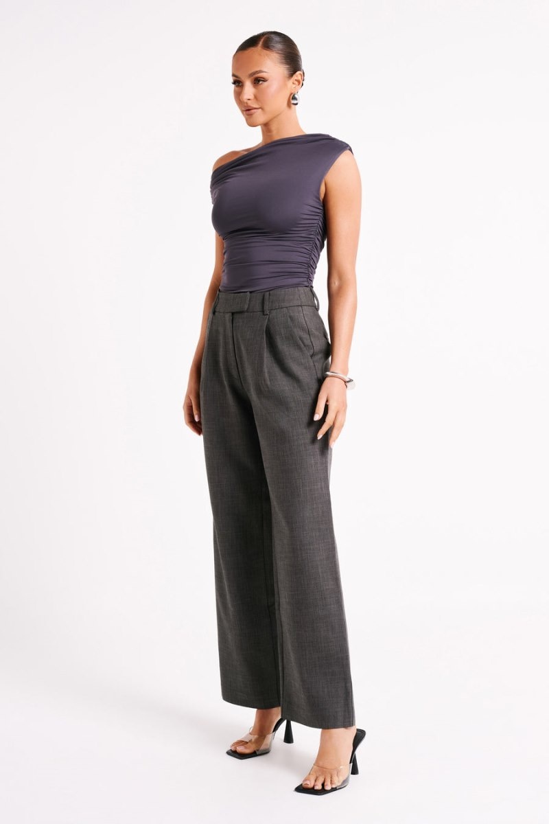 Women's Meshki Natalie Textured Wide Leg Pants Deep Grey Australia | F1B-5378