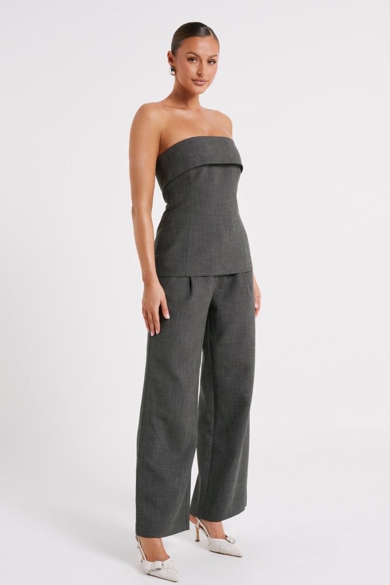 Women's Meshki Natalie Textured Wide Leg Pants Deep Grey Australia | F1B-5378